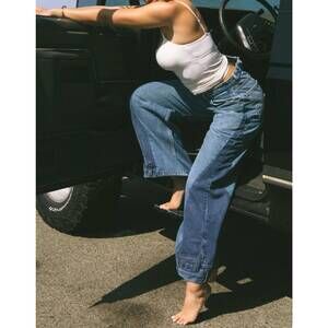 NEW ALIGRACE reverse two tone jean in med/dark